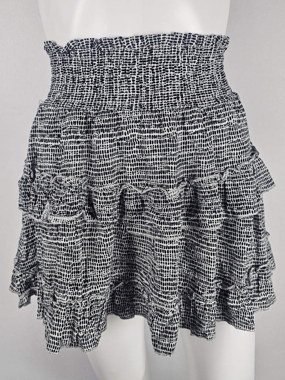 Altar'd State Black & White Smocked Ruffle Mini Skirt